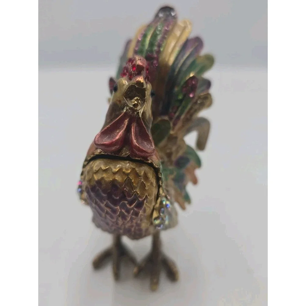 Sevenbees Vintage Style Jeweled Rooster Trinket Box Colorful Enamel Rhinestone